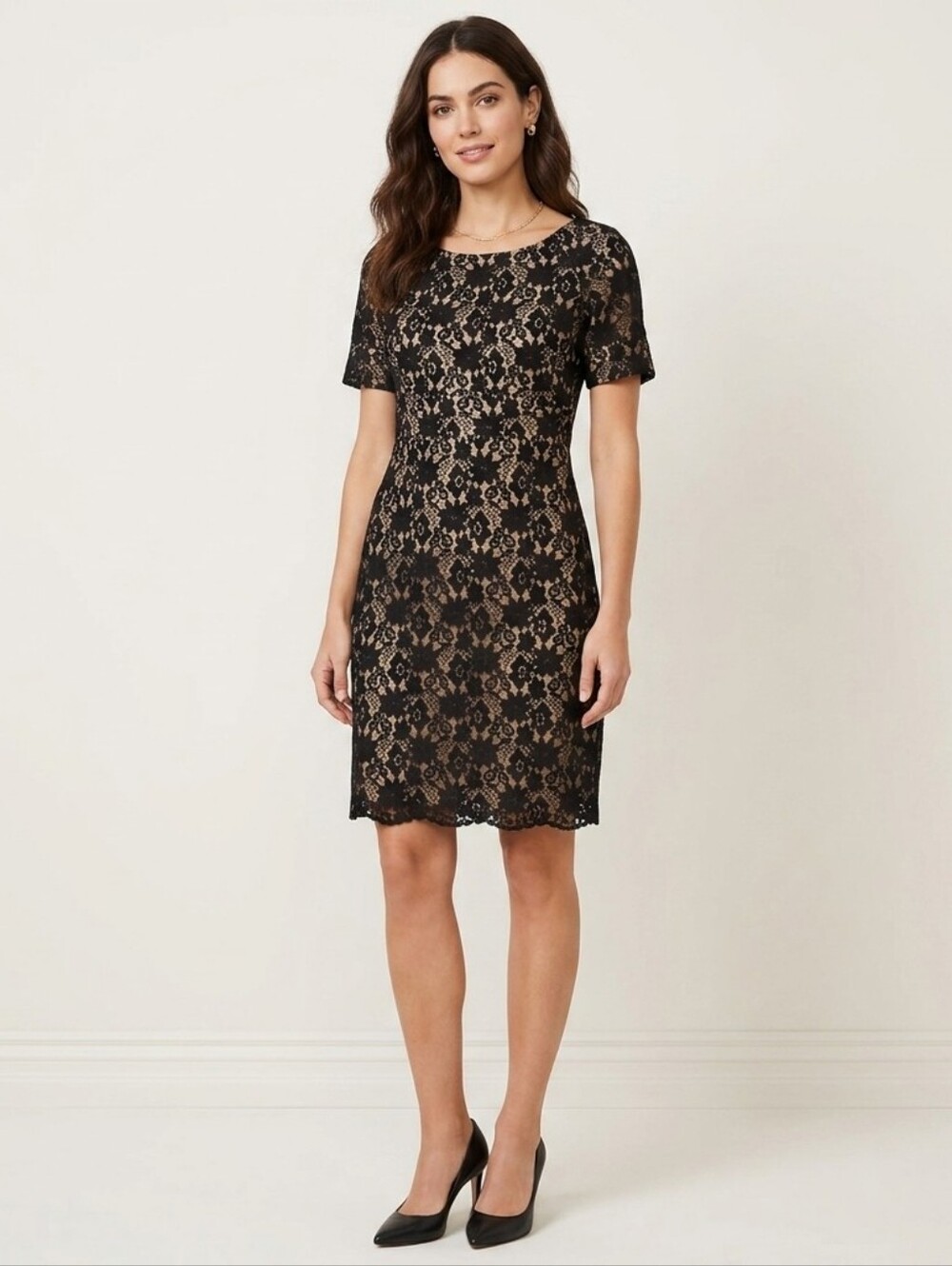 Allen B. By Allen Schwartz Black and Cream Lace Mini Dress